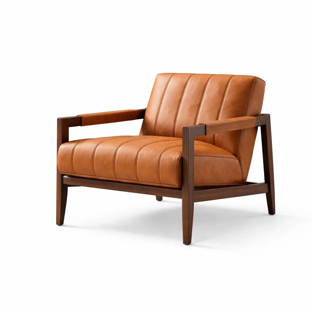 Fauteuil cuir pu marron avec cadre en bois 75x85x76 cm - 2026