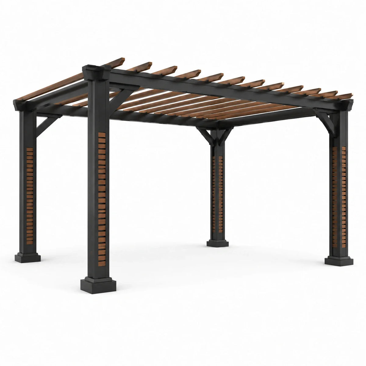 Pergola en métal et bois noir et marron 300x400 cm - 2026