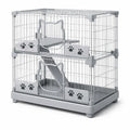 Cage à chat en métal gris à deux niveaux - 2026