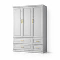 Armoire MDF Trois Portes Blanc avec Poignées Dorées - 2026