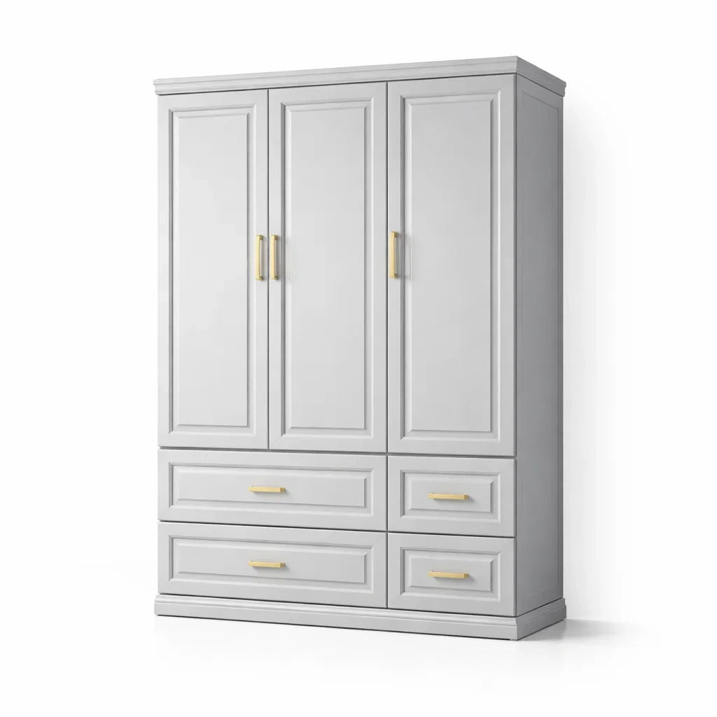 Armoire MDF Trois Portes Blanc avec Poignées Dorées - 2026