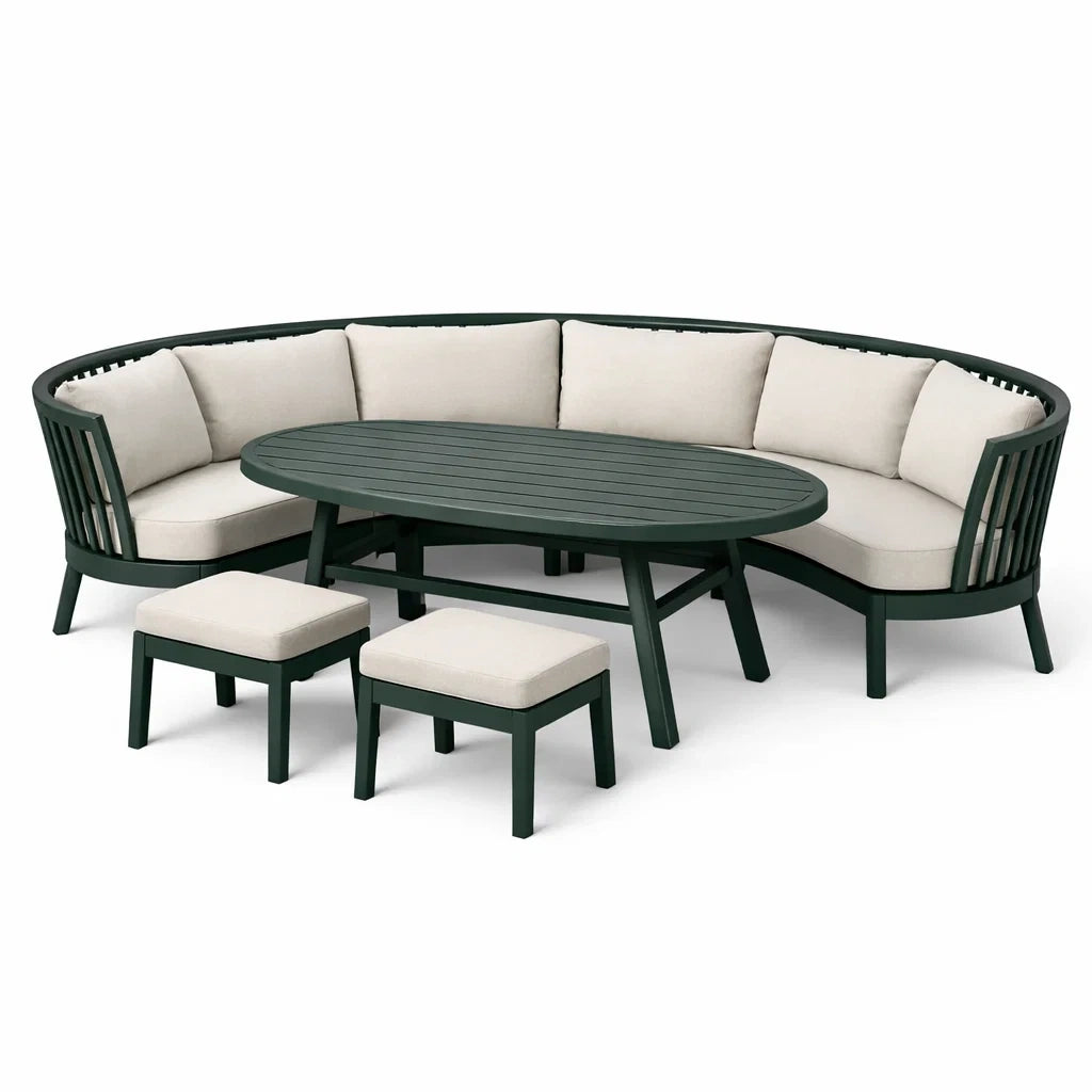 Salon de jardin en aluminium vert avec coussins en polyester - 2026