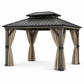 Pavillon de jardin en bois avec toit métallique et rideaux beige - 2026
