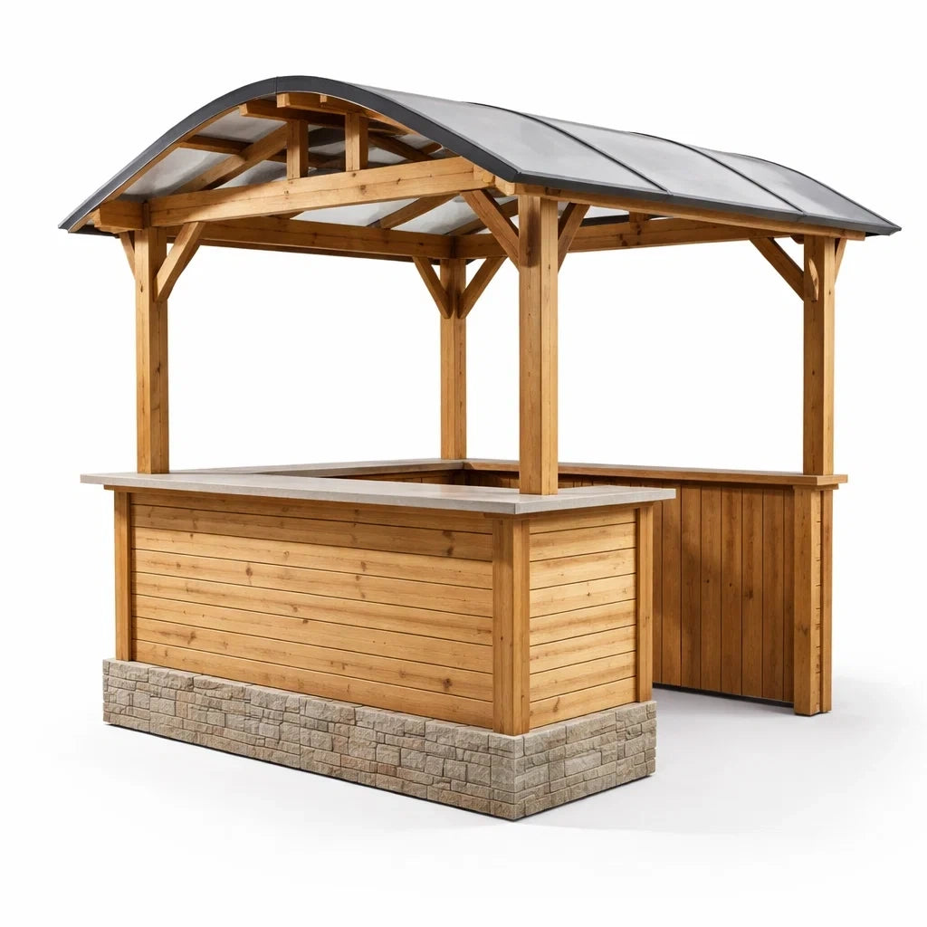Kiosque bar de jardin en bois avec toit en polycarbonate - 2026