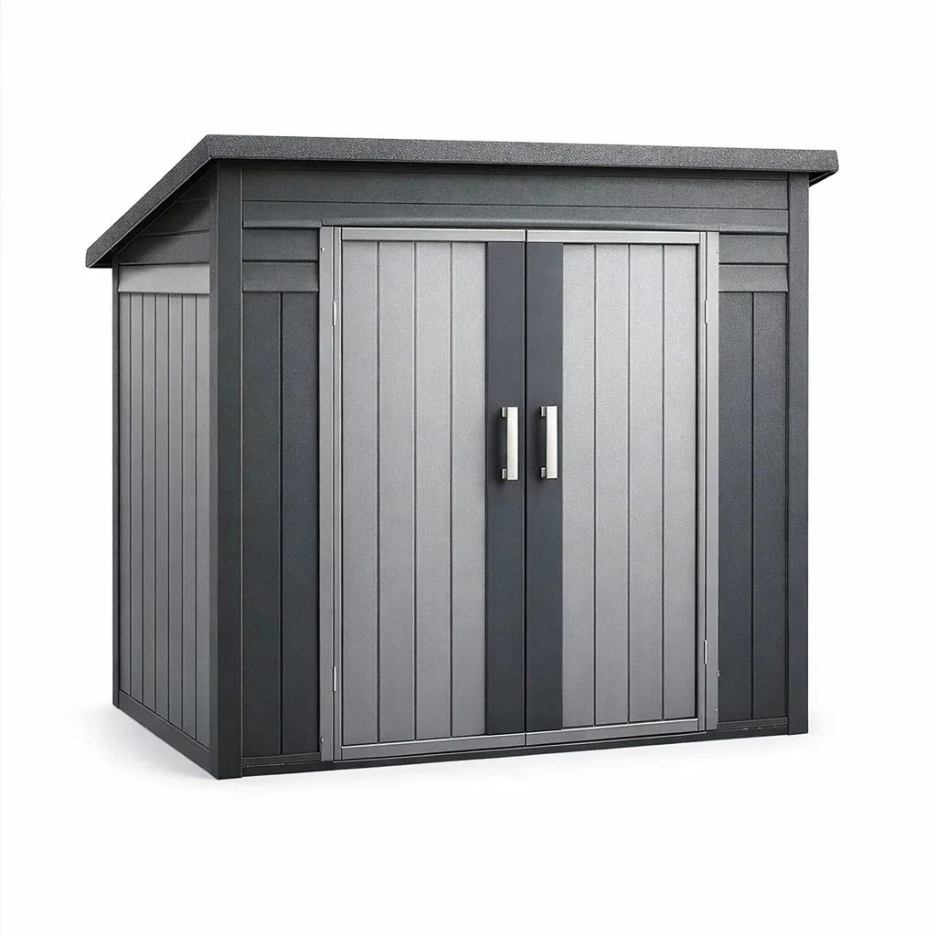Abri de jardin en plastique gris avec double porte 204x126x196 cm - 2026