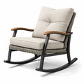 Fauteuil à bascule de terrasse en rotin synthétique avec accoudoirs en bois et coussins en polyester - 2026