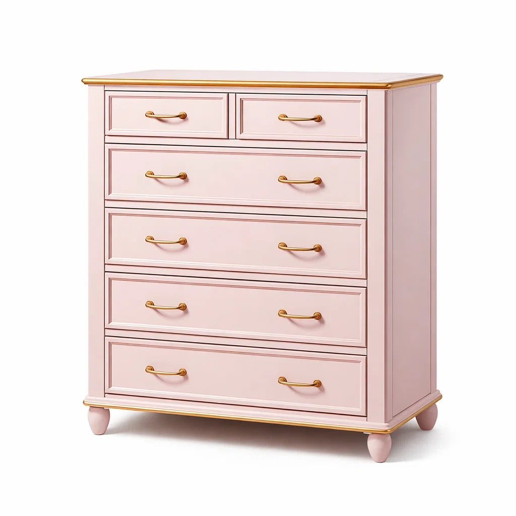 Commode 6 tiroirs en MDF et métal avec poignées dorées - 2026