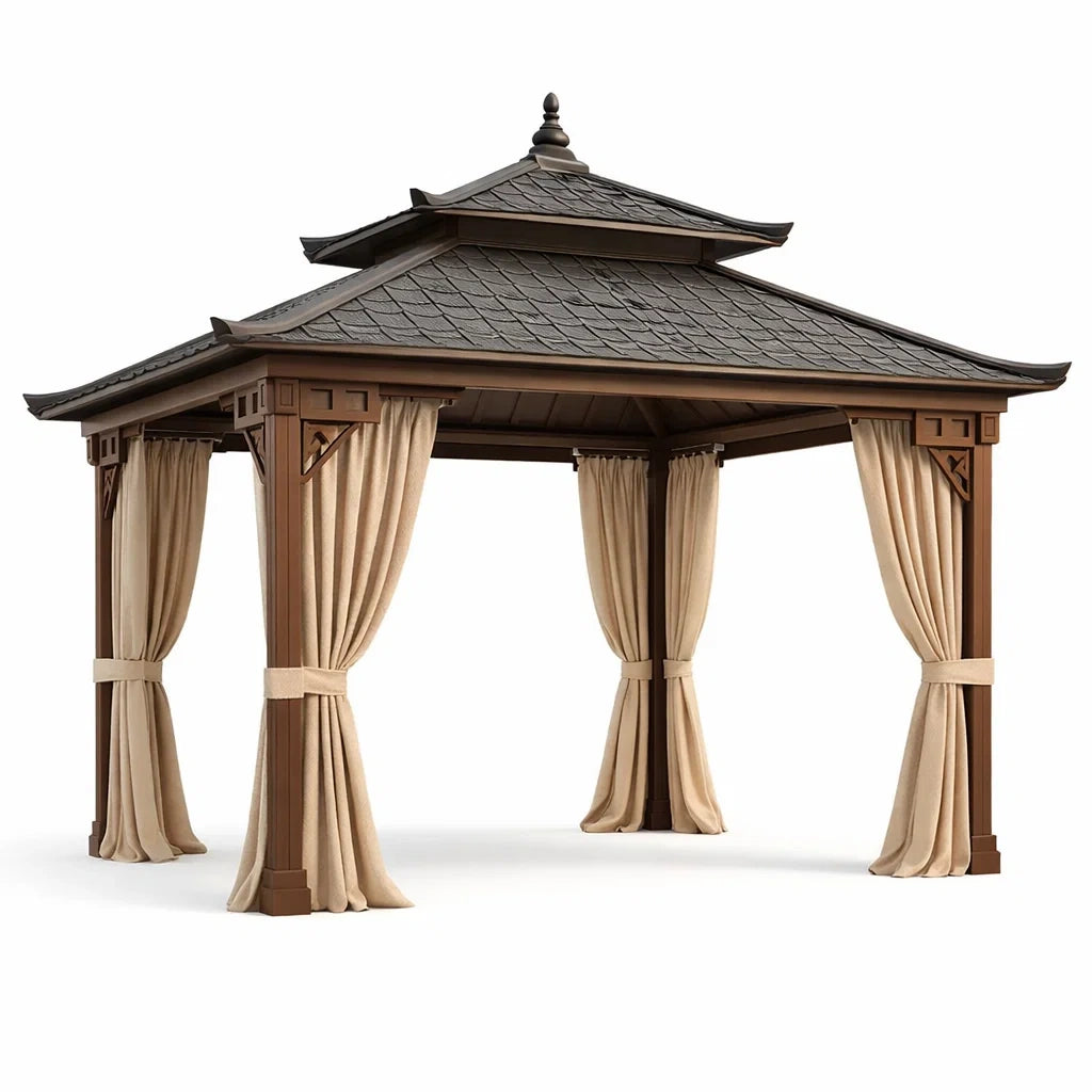 Pavillon de jardin en aluminium avec rideaux beige - 2026