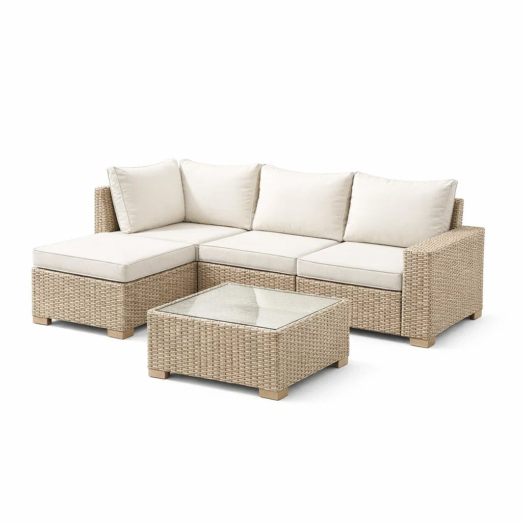 Ensemble de canapés en résine tressée beige avec table basse en verre - 2026