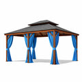 Pavillon en bois avec rideaux en tissu bleu - 2026