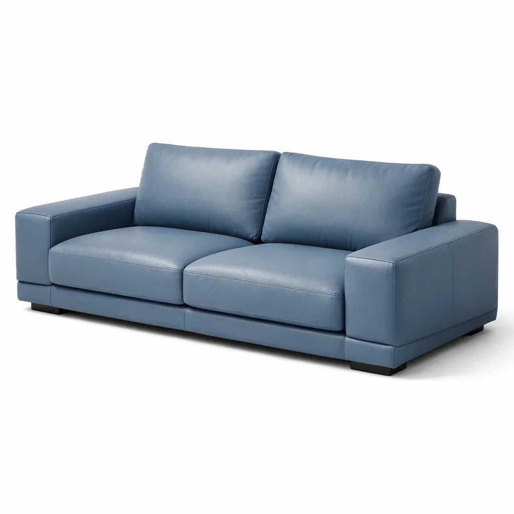 Canapé deux places en cuir bleu - 2026