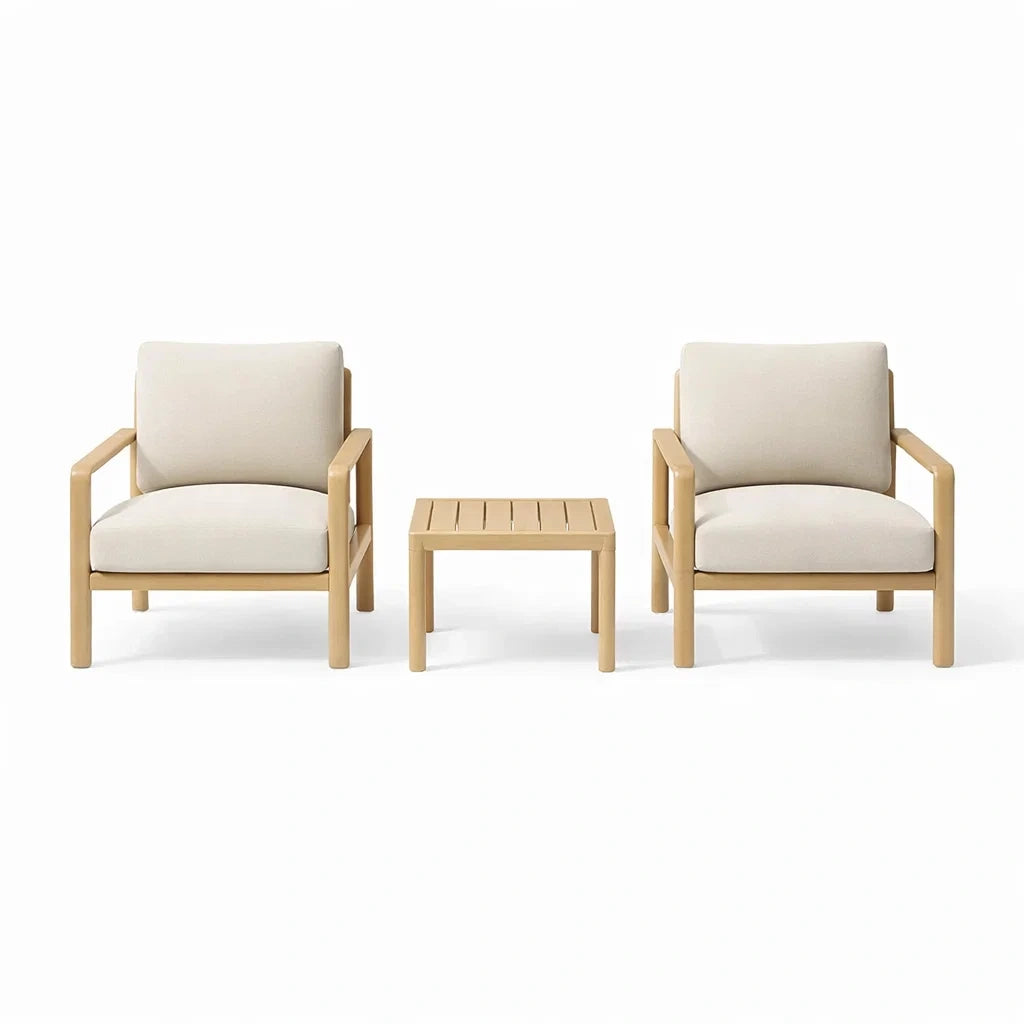 Ensemble de détente en bois avec fauteuils et table basse beige - 2026
