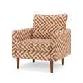 Fauteuil en tissu polyester à motif géométrique orange et beige avec pieds en bois - 2026