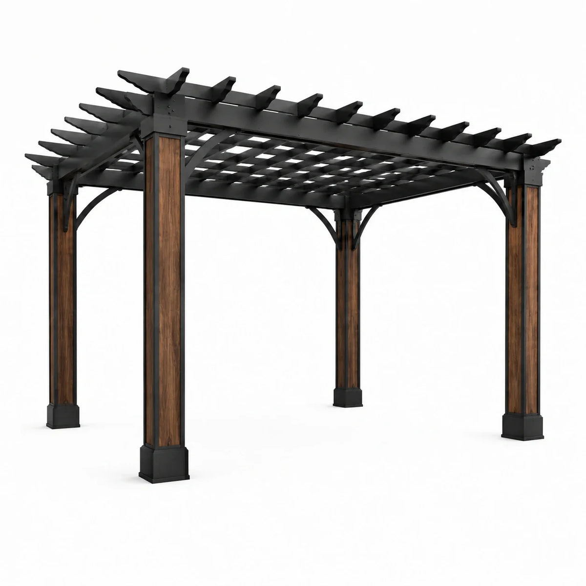 Pergola en métal noir et imitation bois, 3x4 m - 2026