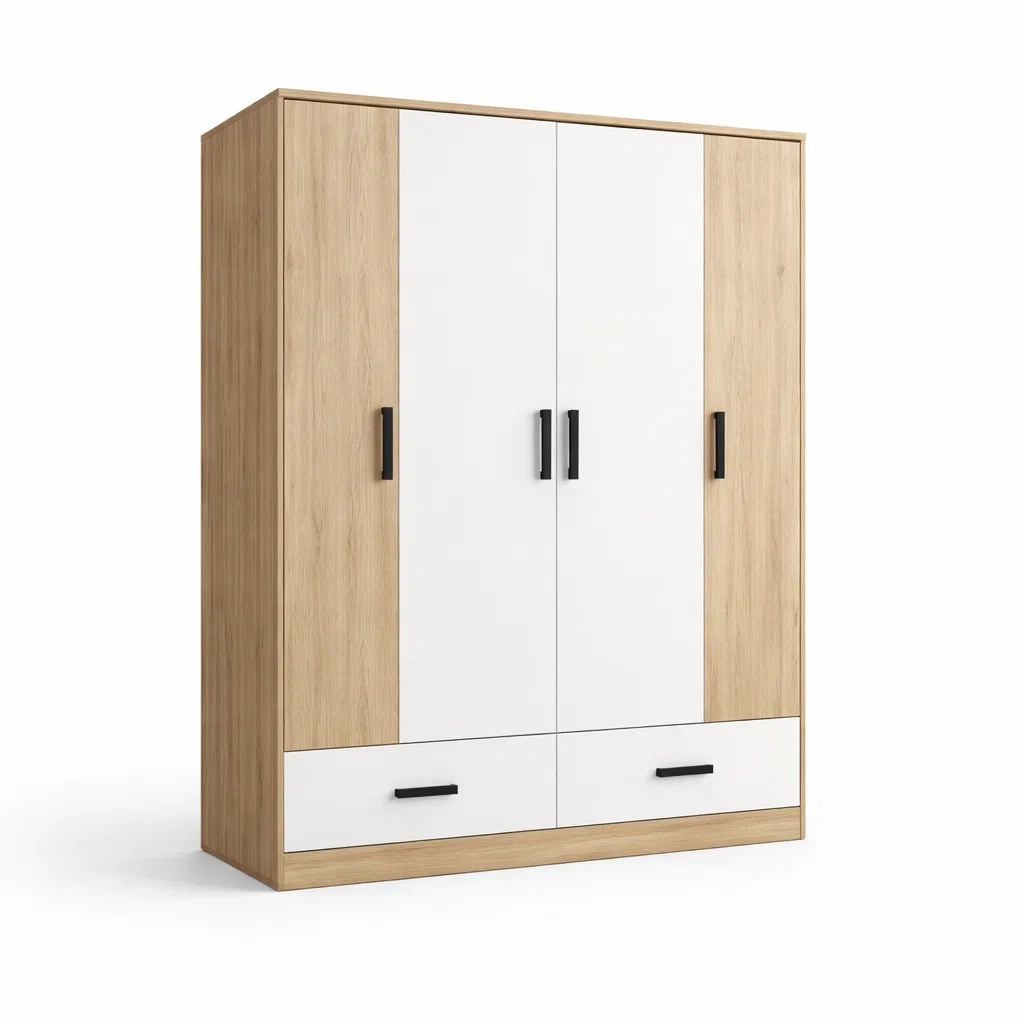 Armoire avec 3 portes et 2 tiroirs en chêne et blanc en panneaux de particules 150x200x60 cm - 2026