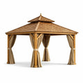 Pavillon carré en bois avec toit double et rideaux en polyester - 2026