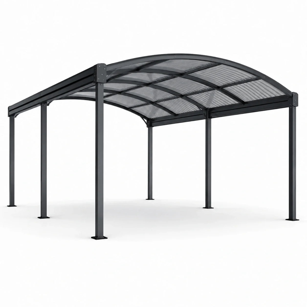 Carport en acier anthracite avec toit arqué en polycarbonate fumé translucide, 600 × 300 × 250 cm - 2026