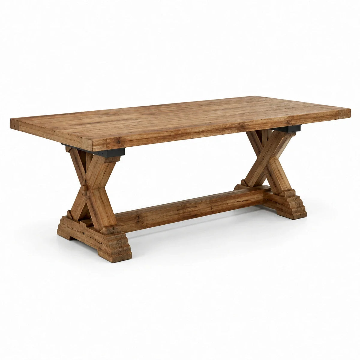 Table à manger rectangulaire en bois massif brun avec piètement en X, 200 × 100 × 76 cm - 2026