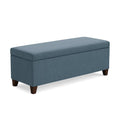 Banc de rangement en tissu bleu avec pieds en bois - 2026