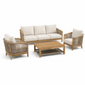 Salon de jardin en bois naturel et corde taupe avec coussins beige, canapé 205 × 82 × 78 cm, 2 fauteuils 76 × 82 × 78 cm et table basse 110 × 65 × 42 cm - 2026