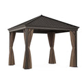 Tonnelle en aluminium marron avec rideaux en polyester - 2026