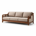 Canapé 3 Places en Bois et Tissu Lin Beige Style Chinois - 2026