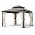 Pavillon de jardin en acier avec toit et rideaux en polyester gris 400 x 300 x 270 cm - 2026