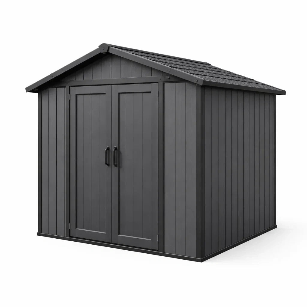 Abri de jardin en plastique gris anthracite avec double porte - 2026