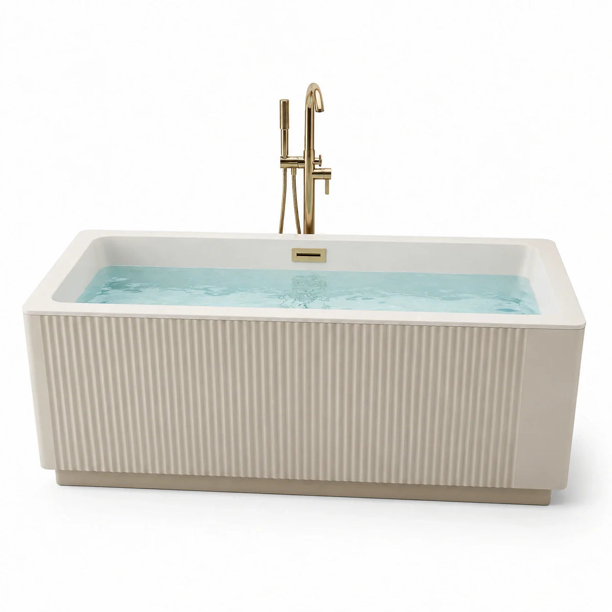 Baignoire îlot rectangulaire en acrylique crème avec robinetterie - 2026