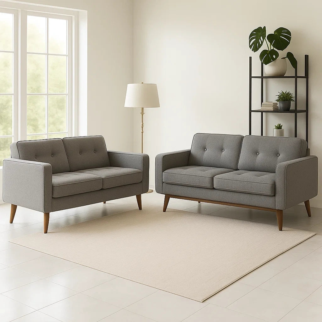 Ensembles de salon lot de 2 canapés 2 places en tissu avec pieds en bois gris - 2026