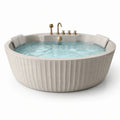 Baignoire ronde en pierre composite beige avec robinets en laiton - 2026