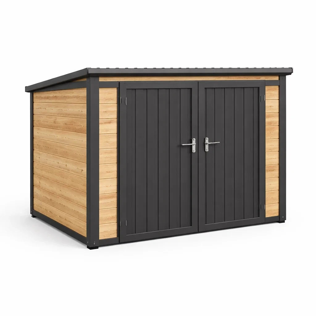 Abri de jardin en métal et pin noir naturel avec double porte 220x150x200 cm - 2026
