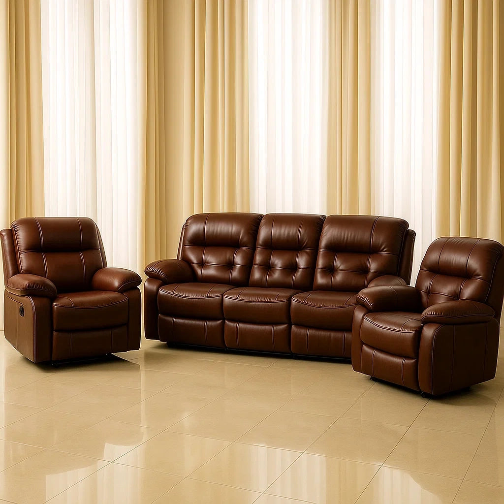 Ensembles de salon ensemble de 3 pièces canapés et fauteuils recliners cuir marron - 2026