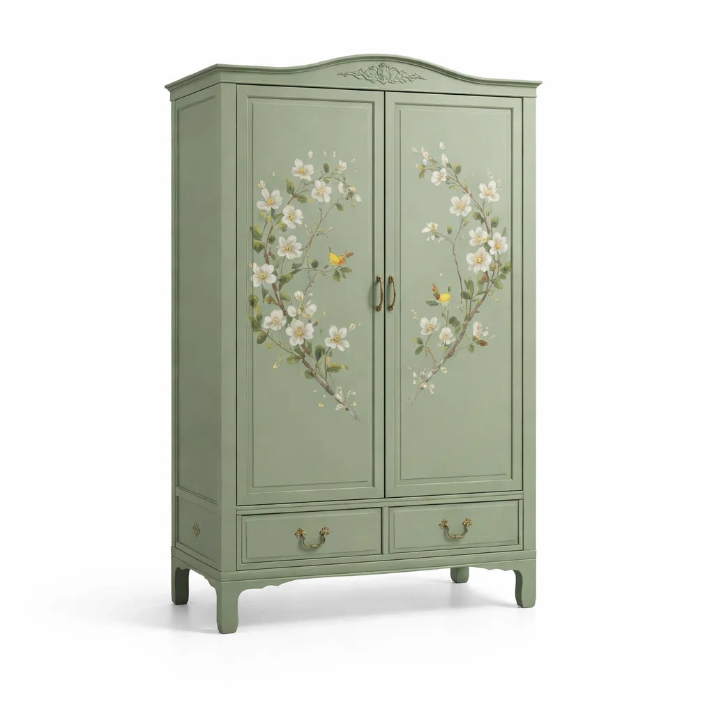 Armoire en bois avec motif floral peint - 2026