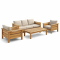 Ensemble de salon extérieur en bois avec coussins en tissu polyester beige - 2026