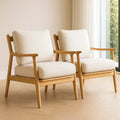 Chaises fauteuils lot de 2 structure bois hêtre tissu polyester beige 76x73x84 cm - 2026