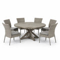 Ensemble table et chaises avec table ronde en bois et chaises en résine tressée gris - 2026