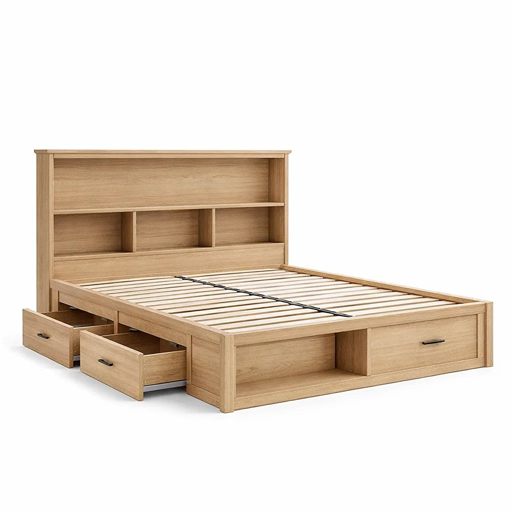 Lit avec rangement en bois avec tiroirs et étagère 210x160x100 cm - 2026