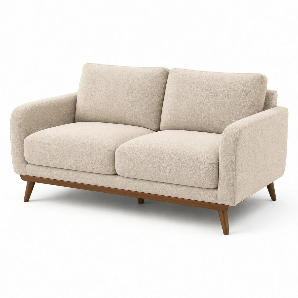 Canapé 2 places en bois et tissu lin beige - 2026