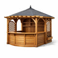 Kiosque bar de jardin octogonal en bois avec toit gris en bardeaux - 2026