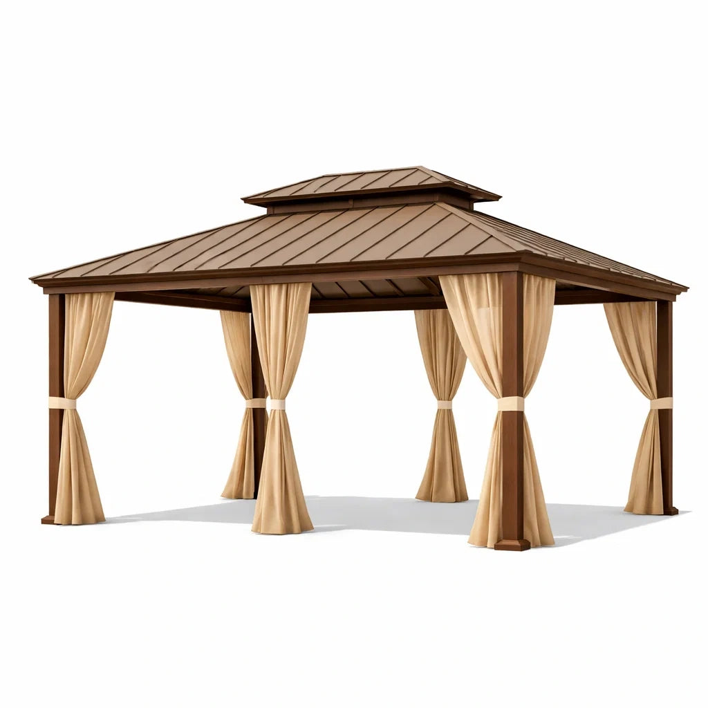 Pavillon de Jardin en Aluminium avec Rideaux en Polyester - 2026