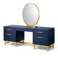 Coiffeuse en bois mdf et métal avec miroir rond bleu et or - 2026