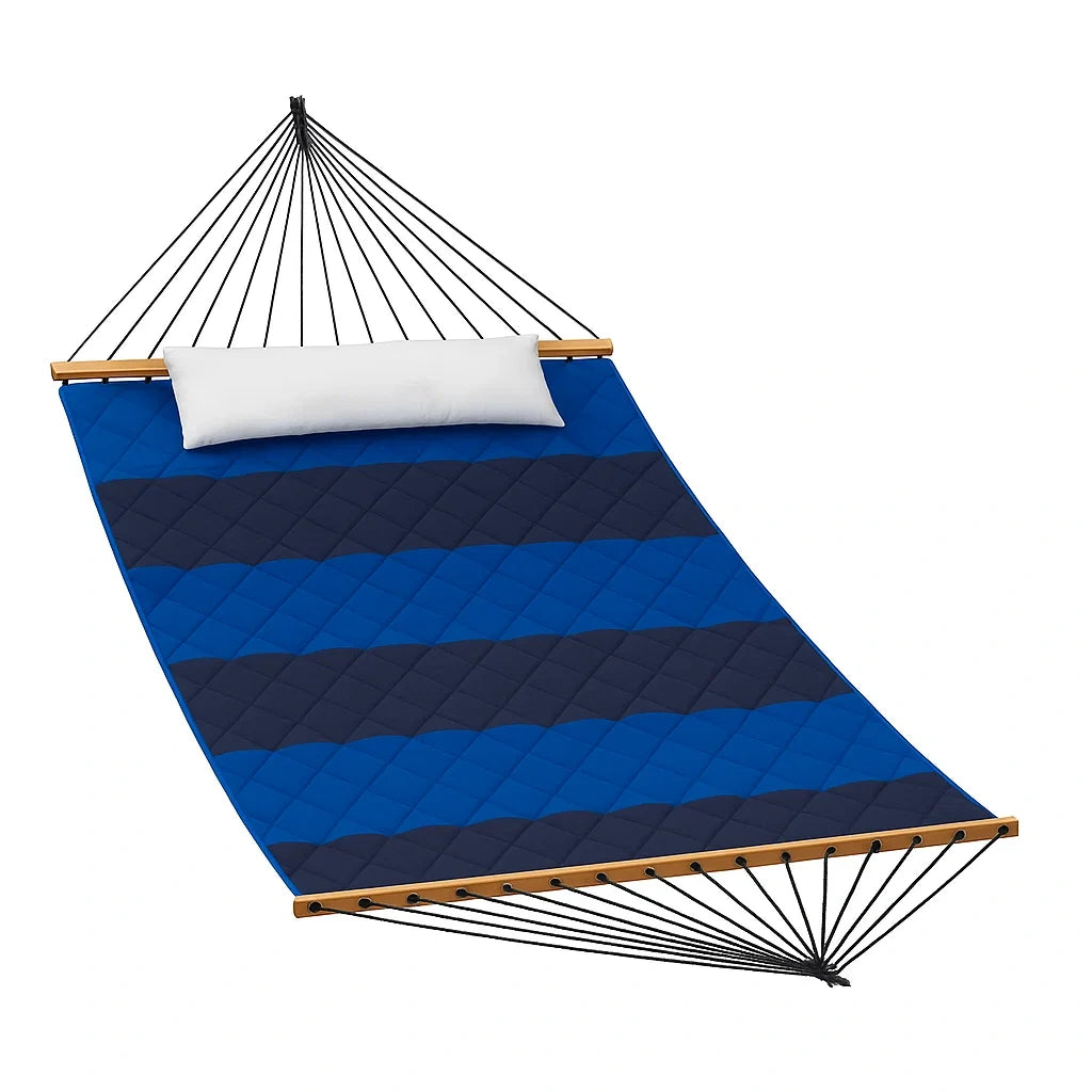 Hamac en polyester rayé bleu et noir avec coussin - 2026