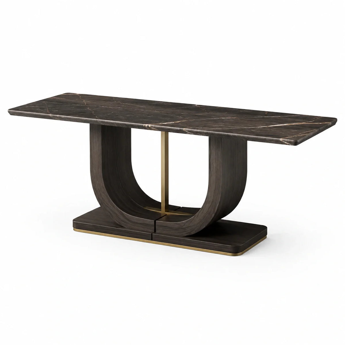 Table à manger marbre noir bois base métallique dorée 180x90x75 cm - 2026