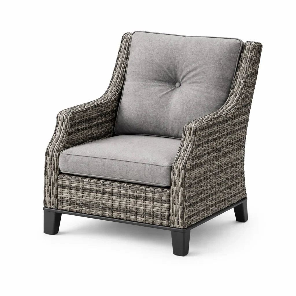 Fauteuil en osier synthétique gris avec coussins en polyester - 2026