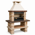 Barbecue de jardin en maçonnerie 110 × 65 × 210 cm beige, marron, noir et blanc avec hotte, grille et étagère - 2026