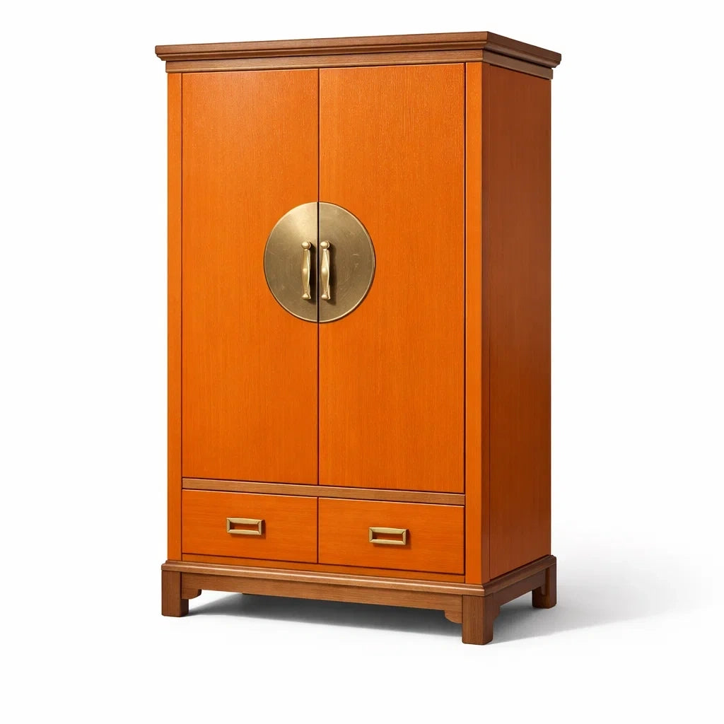 Armoire en bois avec portes et poignées en métal orange - 2026