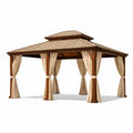 Pavillon en Bois avec Toit et Rideaux en Polyester 4x3m - 2026