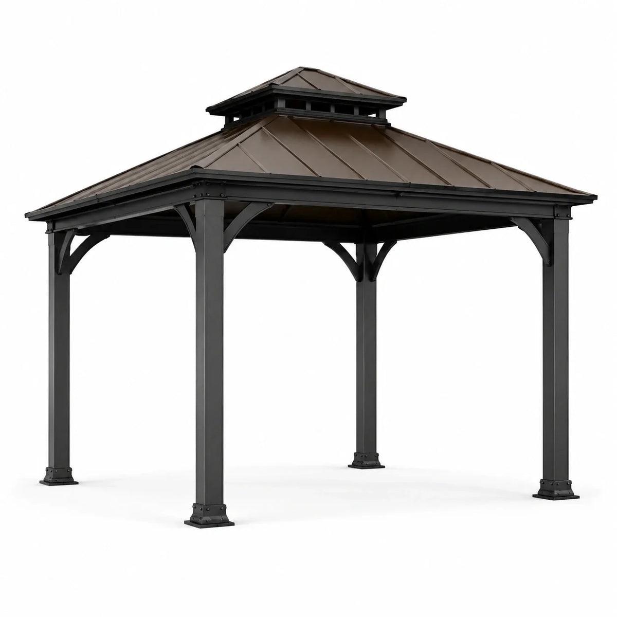 Pavillon en aluminium 3x3m avec toit en acier galvanisé brun - 2026