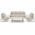 Ensemble salon extérieur aluminium avec coussins en tissu beige - 2026
